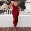 Casual Dresses Fashion Women Strapy Bodycom Dress Black Bodycon V-neck Backless Nightclub Long Sexy Clubwear Skinny Maxi Sundress228Y