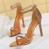 Sandals 2021 Summer Sexy Women 10cm Fetish High Heels Bling Designer Sparkly Silver Gold Open Toe Ladies Wedding Shoes