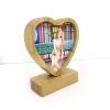 Stock Bamboos Sublimation Blank Photo Frame With Base DIY Double Sided Wood Love Heart Round Frames Magnetism Picture Painting Decoration sxa11