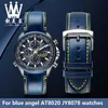 Uhrenarmbänder Hochwertiges Echtlederarmband für Blue Angel AT8020 JY8078 Uhrenarmbänder 23 mm schwarze Farben