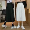 Wiosna Lato Midi Spódnica Kobiety Koreański Styl Casual Czarny Biały Wysoki Talii Sun Szkoła Linia Kobieta 210421