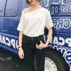 Bandage T Shirt Kvinnor Solid Skew Collar Mode Vintage Sommar Ropa Mujer Koreansk Kausal T-shirt 17253 210415