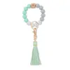 8 Colors Silicone Bead Bracelet Keychain Female Bracelets Key Ring Tassel Wooden Beads Food Grade Girl Keyring Wrist Strap