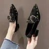 Bahar Yeni Kadın Ayakkabı Seksi Yüksek Topuklu Yaz Sığ Ağız Sivri Casual Yalınayak Ayakkabı Kadın Tıknaz Topuk Rivet Deri Ayakkabı