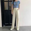 Été pourpre pantalon décontracté de jambe large pantalon haute taille