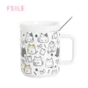 Tazza da caffè in ceramica giapponese simpatico gatto da 400 ml con coperchio, cucchiaio, tazza per bere ufficio, coppia di studenti