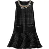 Luxe ontwerp vrouwen o nek kraal herfst winter mouwloze wollen mix tweed jurk elegante vrouwelijke zak jurken baan 1 210428