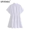 Женщины сладкая мода с регулируемым завязчивым белым мини-платьем короткий поворотный рукав женские платья Vestidos 210420