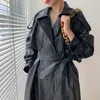Femmes PU cuir longue veste automne hiver noir marron Faux ceintures bureau dame coupe-vent Trench manteau Outwear 210608