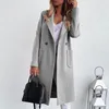 Femmes Trench Coats Office Lady Élégant Manteau Mode Femmes Couleur Unie Poche Slim Survêtement 2022 Revers Blazer Banlieusard Long Femme Vêtements