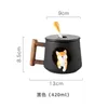 Kawaii bonito shiba inu caneca de cerâmica conjunto, personalizado canecas nórdico coffe copos de cerâmica viajar com tampa e colher, idéias de presente de Natal 210804