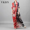 VKBN Summer Dress Women Print V-Neck Chest Crossover Design Stitching Maxi Dresses for Women Fashion 210507