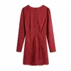 Femmes Summer Vintage Robe plissée à manches longues Col V Imprimer Mini Femme Élégante Robes de rue Vêtements Robes BB2960 210513