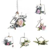 Decorative Flowers & Wreaths -Geometric Metal Garland Home Hanging Wreath Decoration Artificial Rose Flower Ring Holder Wall Hoop Ornament H