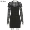 Klalien Springファッションシンプルな格子縞のパッチワーク若いスタイルのドレス女性カジュアルストリートスリムオフィスレディブラックミニドレス210730