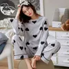 Herbst Schlaf Lounge Pyjama Langarm Top Polka Dots Frauen Pyjama Sets Cartoon Pyjamas Baumwolle Nachtwäsche Frauen M L XL XXL XXXL 210928
