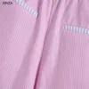 Kvinnor Patchwork Striped Summer Shorts Za Vintage Elastisk Midja Rosa Kort Byxor Mode Casual High Waisted Feminino 210719