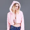 Casaco de Peluche Mulheres Led Luz Forma Faux Fur Hooded Jacket com jaqueta Prom Nightclub traje de coelho pele rosa casaco festa sexy 211018