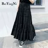 Beiyingni Long Plus Storlek Kvinnor Kjol Vintage Plisserad Patchwork Hög midja Gothic Kjolar Mode Koreansk Saias Midi Faldas 210416