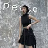 Preppy Style Women Gothic pleated Skirts Summer pocket Female High Waist Lace Up Big Hem Mini Skirt For Girls A-Line Skirt 210619