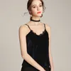 Crop Top Donna Velluto Halter Canotta Estate Sexy Gilet senza maniche Canotta sottile in pizzo s Roupas Femin Camis 5 colori 210507