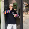 Woherb Rainbow Gestreept Fake Twee Stukken T-shirt Dames Casual Losse Harajuku BF Tops Vrouwelijke Koreaanse Mode Streetwear 91296 210623
