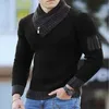 Men's Sweaters Men's Autumn Winter Casual Knitted Sweater For Men Long Sleeve Scarf Collar Solid Jumpers Tops Fashion Slim Fit Mens