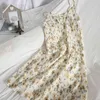 Vintage doux floral froissé robe coréenne imprimé o-cou jarretelle pour femmes été décontracté plage douce femme 210420