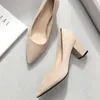 Shoes for Women Slip Ons Square High Heels Office Lady Flock Pointed Toe Sexy Wedding Heeled Solid Black Heels Woman Pumps 210520