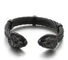 Mens Lion End Manschett Armband Kabel Tråd Bangle Rostfritt Stål Förgyllt / Silver / Svart Biker Punk Inner: 65mm * 12mm 86g