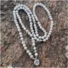 Strand Frisado Strands WMB36413 Howlite Mala Beads Bracelet 108 Colar de Miçangas de Oração Branco Yoga Meditação Pulseira Envoltório Chakra Raym22