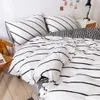 Nordic Twin Line 100% Cotton Simple Home Bedding Set Duvet Cover Queen King Size Bed Linens Quilt Bedspreads