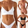 Kvinnor Sexig solid Push Up High Cut Lace Halter Bikini Set Two Piece Swimsuit Monokini Bandage Bodysuit Swimming Women's SwimeWear