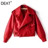 Spring Products Fashion Retro Lapel Long Sleeve Short PU Leather Washed Jacket PA785 210421