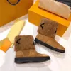 2022 Designerskie Buty Snow Boot Leather Laureat Flat Casual Buty Miękkie Zimowe Ciepłe Dziewczyny Owuszowe Brązowe Czarne Buty Pluszowe Futro Pół Kostka Boot 35-41 z pudełkiem