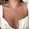 17KM Fashion Long Pearl Necklace For Women Boho Multilayered Pendant Necklaces 2021 Trend Choker Sweater Chain Jewelry