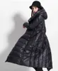 Abrigo de invierno para mujer impermeable largo grueso sombrero de gran tamaño negro azul oscuro chaquetas femeninas 210819