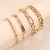 4 stycken steampunk kubansk kedja armband för kvinnor miami boho stil tjock guld färg charm estetik armband mode smycken Q0719