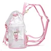 Utomhuspåsar Fashion Girl Pink Clear Clear Söt vattentät PVC Transparent ryggsäck Skolväska Travel Vandring Färg Pink1644185