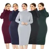 Stickad Turtleneck Sweater Bodycon Klänning Höst Vinter Casual Fit Elegant Kvinnors Klänningar Plus Storlek 5XL Pencil 5 Färger Vestidos 210507