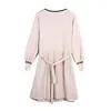 Women Beige Red Patchwork Slash Neck Knitted Long Sleeve Buttun A Line Elegant Mini Dress Female D2040 210514