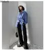 Tops para mujer Blusa Spring de manga larga de manga larga Niche suelto irregular azul blanco camisa a rayas coreano Blusa 210422