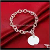 Charm Jewelrycharms Bracciale Uomo Gioielli Metallo Rotondo Donna Argento Placcato Bracciali Braccialetti Per Matrimonio Romantico Fibbia Aragosta Drop Delivery 2