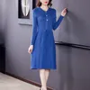 Knitted Dress Women V Neck Sweaters es for es Plus Size Elegant Woman High Waist Pleated Knit 3XL 210427