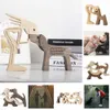 Wood Dog Carving Decoration Figurines Small Home Decor Women and Statue Decorations for Pet Lover Ornament Gift 210804