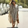 Polyester Long Beach Dress swimsuit Cover up Kaftan Sarong Vestido Swim wear Ropa de Playa Tunic Q1097 210420