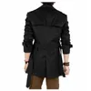 Mäns Windbreaker Jacket Vintage Black Khaki Vår Höst Business Trench Male Double Breasted Retro Classic Long Coat Män 211011