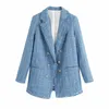 Klacwaya T Frauen Elegante Blaue Blazer 2021 Mode Damen Vintage Lose Blazer Jacken Casual Weibliche Streetwear Anzüge X0721