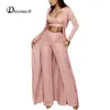 DressMecB Solid Rosa Tre Pieces Outfits Kvinnor Lösa Tankar Och Långbyxor Coat Höstdrag Casual Streetwear 3 Piece Set 2021 Y0625