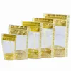 100st / lot står upp påsar guldblomma tryckt klart plastförpackning väska torkade frukter te godis förvaringspåsar